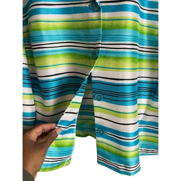 Giorgio Fiorline Stripe Blouse Size 14 Shiny Blue Green Button Front Vintage 90s - Picture 5 of 5